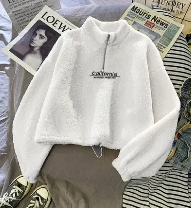 Осень 2023 Однотонный свитер с буквенным принтом и высоким воротником женские