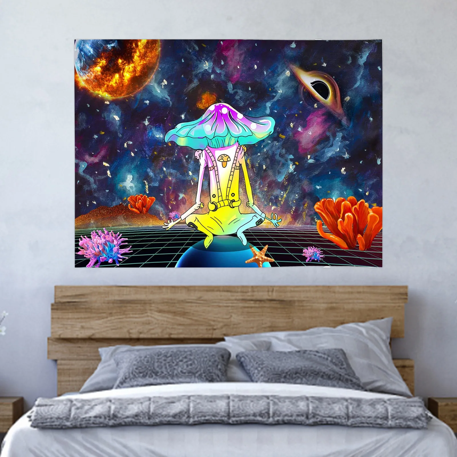 

Trippy Wall Hanging Space Starry Tapestries Psychedelic Mushroom Tapestry Dream Plant Wall Tapestries for Bedroom Living Room