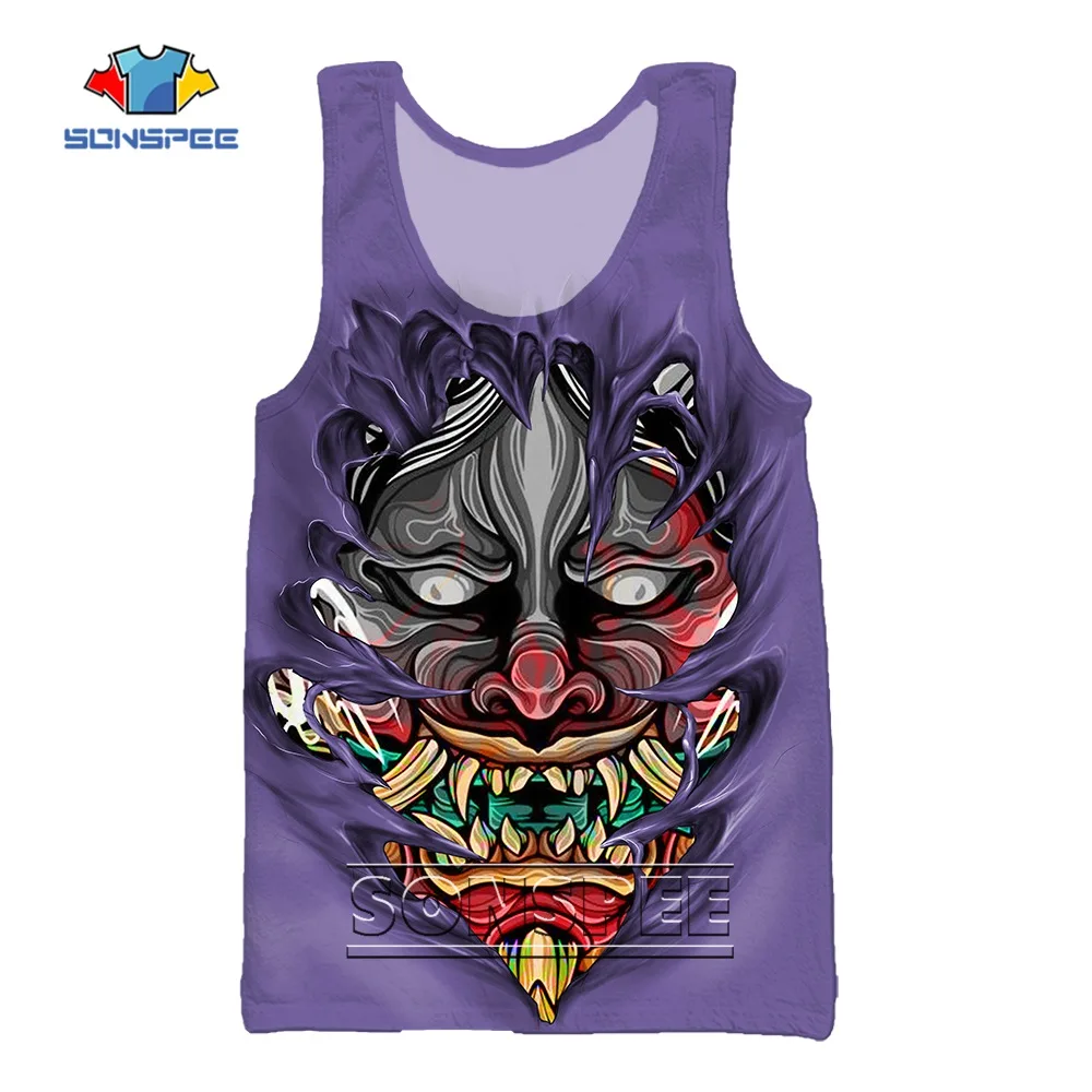 

SONSPEE Japanese Samurai 3D Printed Summer Beach Tank Top Men Graphic Horror Vest Sleeveless Street Hip-hop Style Garment