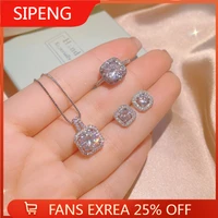 fashion cubic zircon square crystal earrings set silver color women neckalce ring for women man jewelry sets gift