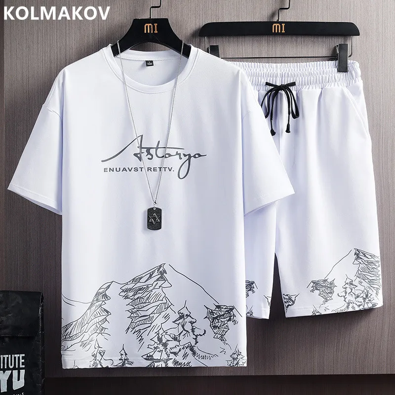 

2022 Summer New Men's Fashion Casual Cherry Blossom Short Sleeve T-shirt Set Men's Loose Large Size High Quality Sports Suit 4XL