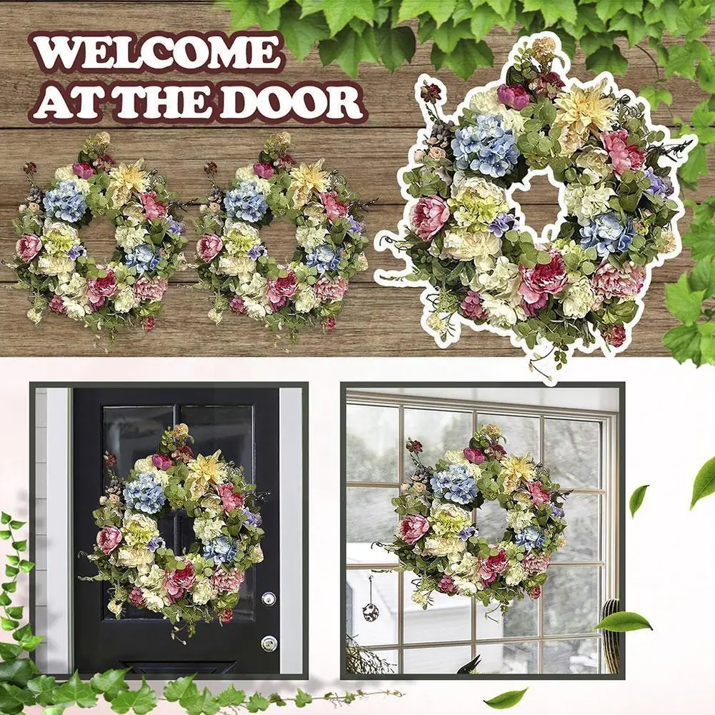 

Подвесная настенная гирлянда, Искусственный Красочный Радужный декоративный венок, венок, цветок, летняя Гортензия J6U9