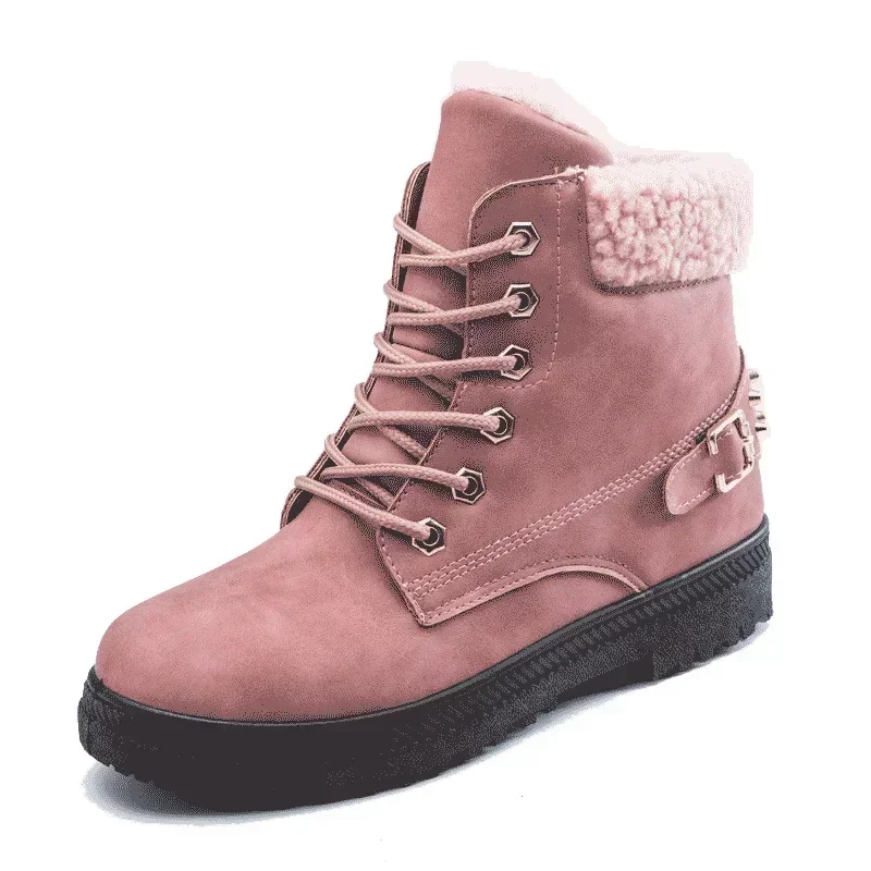 

Модные зимние женские кожаные ботильоны, женские теплые ботинки на толстом плюше для снега, водонепроницаемые Нескользящие ботинки для мам, женские ботинки