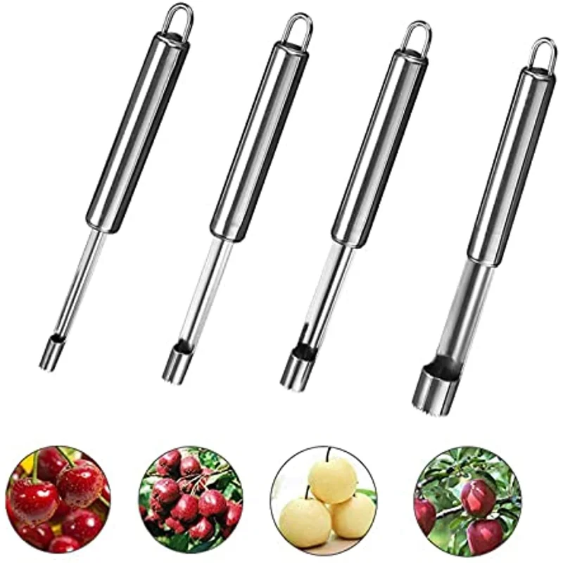 

4 pcs Corer and Fruit Pitter Remover Set, Stainless Steel Core Remover Tool for Apple, Pear, Cherry, Jujube, Red Dates or More
