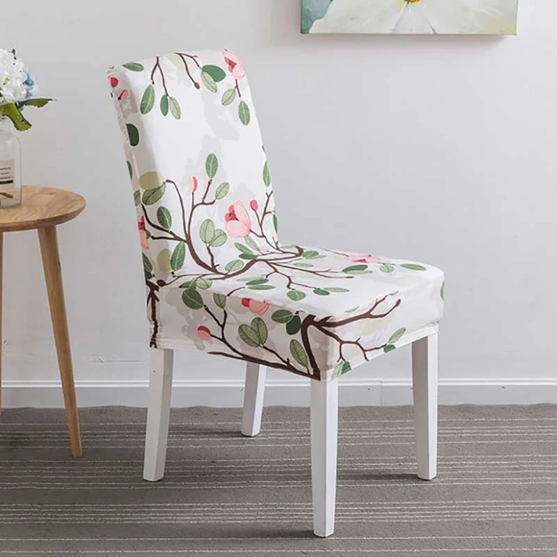 

2pcs/lot Dining Chair Cover Floral Print Spandex Elastic Anti-dirty Slipcover Printed Stretch Removable Hotel Banquet Seat Case