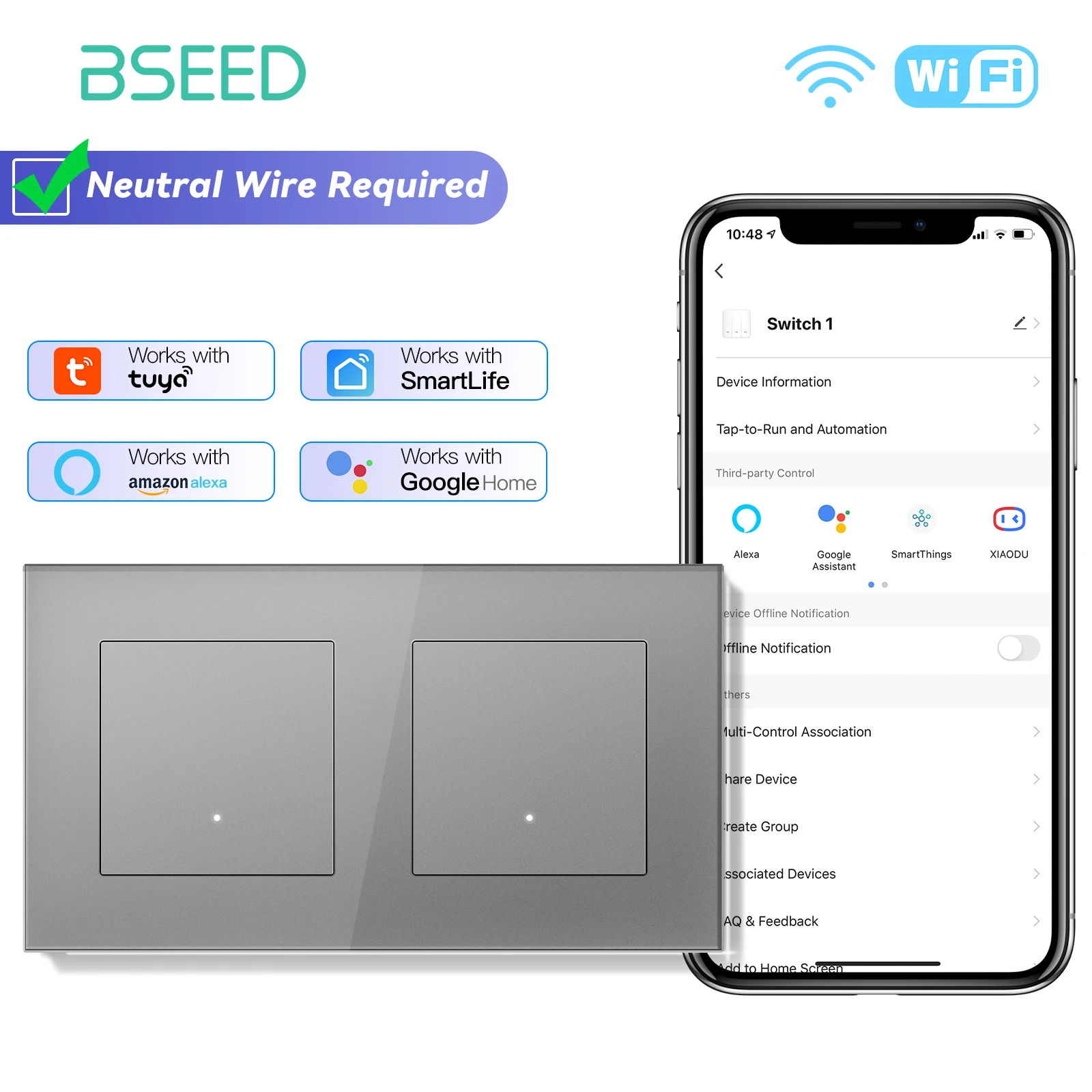 

Умный WiFi выключатель BSEED Tuya 1/2/3/4 Gang