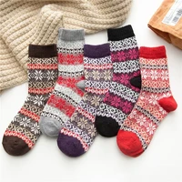 5 pairs hot selling winter women rabbit wool socks super thick warm cashmere snowflake octagon flower women socks