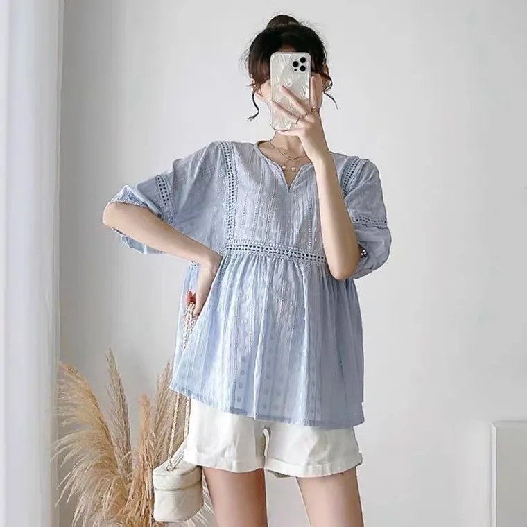 

Spring 2022 Maternity short sleeve shirt large size maternity dress2022