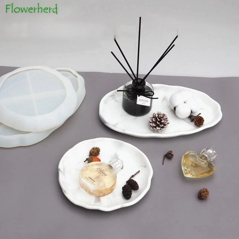 

Kitchen Tools Accessories Oval Round Epoxy Resin Silicone Mirror Mold Cosmetic Tray Fruit Tray Gypsum Cement Mold Resin Mold