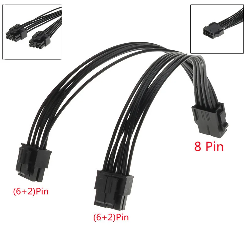 

2pcs 20cm Graphics Card 8 Pin Female to 2*8P(6+2)pin Extention Power Cable Male PCIe PCI Express 4 Lines 18AWG Cable