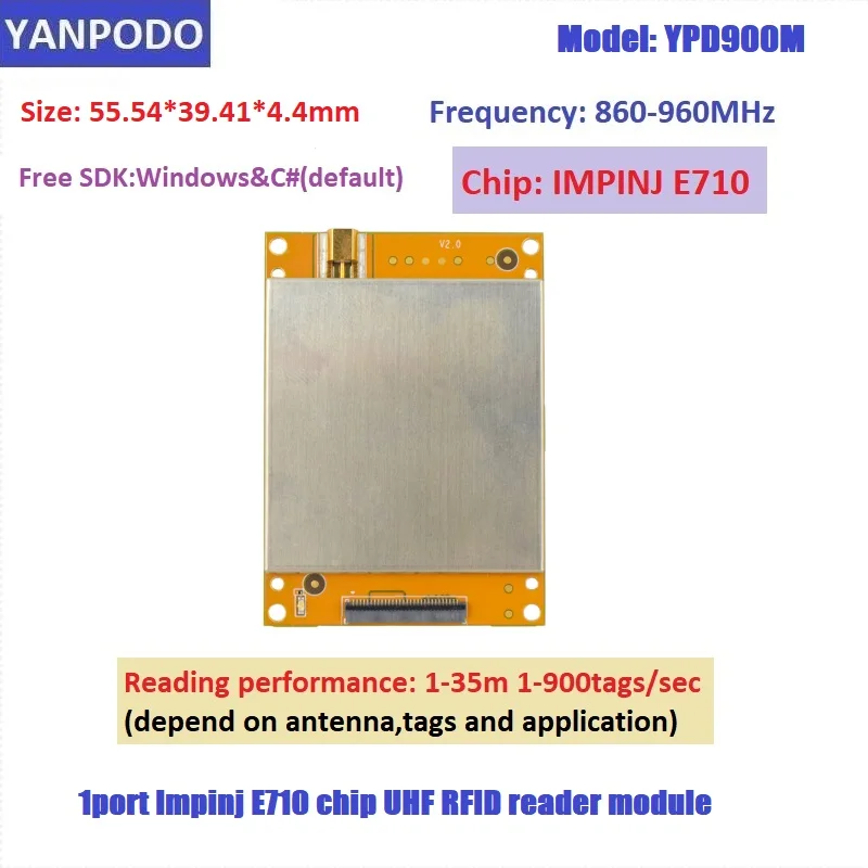 

Yanpodo 1port Impinj E710 UHF RFID Reader Long Range 1-35m Module TTL uart 6C/EPC Gen2 Protocol For Warehouse Asset Tracking