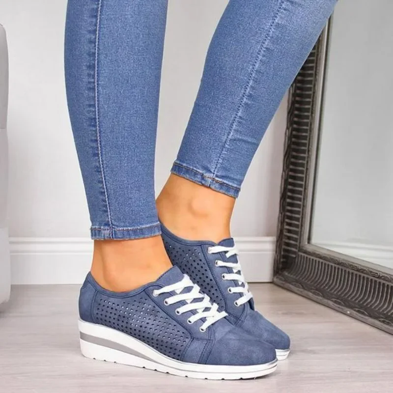 

Autumn Fashion New Hollow Lace-up Women Shoes Casual Wedge Platform Sneakers Ladies Tennis Shoes Vulcanized Sport Shoes Size 43