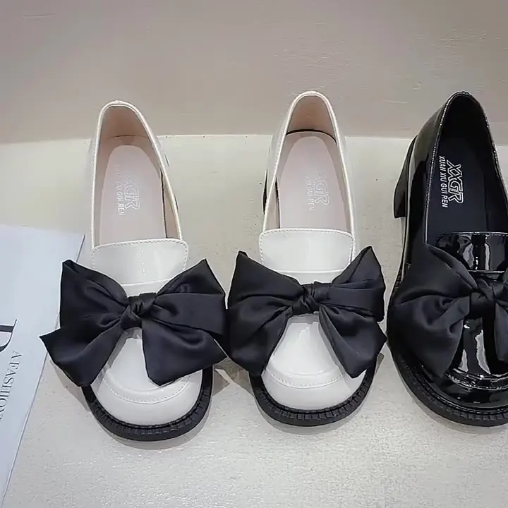 

Womens Loafers Shoes Bow-Knot Round Toe All-Match Patent Leather Ballet Flats Clogs Platform Female Footwear Shallow Mouth Elega