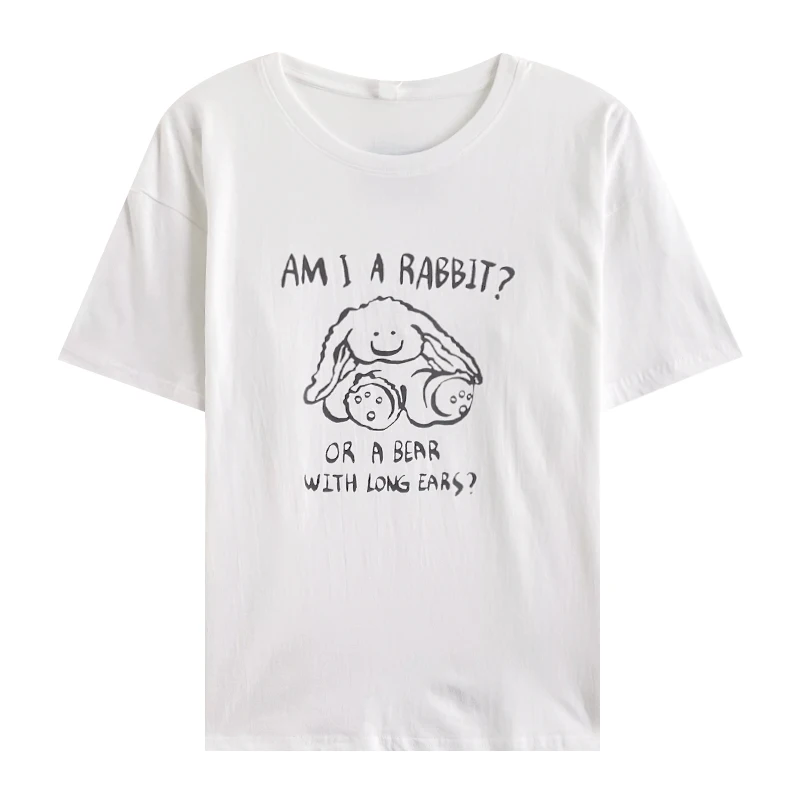 

Cartoon rabbit letter printing comfortable cotton loose all-match T-shirt