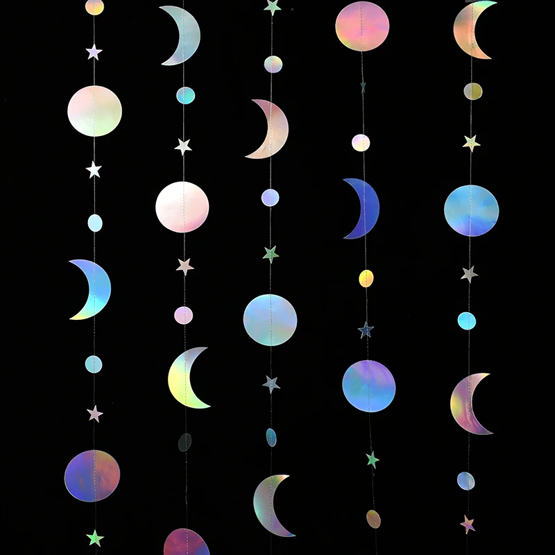 

4M Mirror Paper Moon Star Round Garland Flash Banner Happy Birthday EID Party Decoration Baby Shower Curtain Wedding DIY Decor