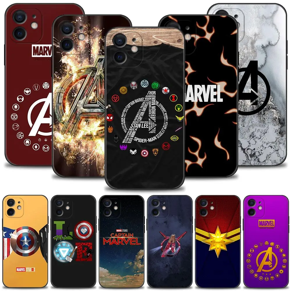

Case for iPhone 13 11 12 Pro Max XR X Funda 13promax 11promax XSmax Coque 7 8 6 6s plus Cover Marvel Avengers Heros Logo
