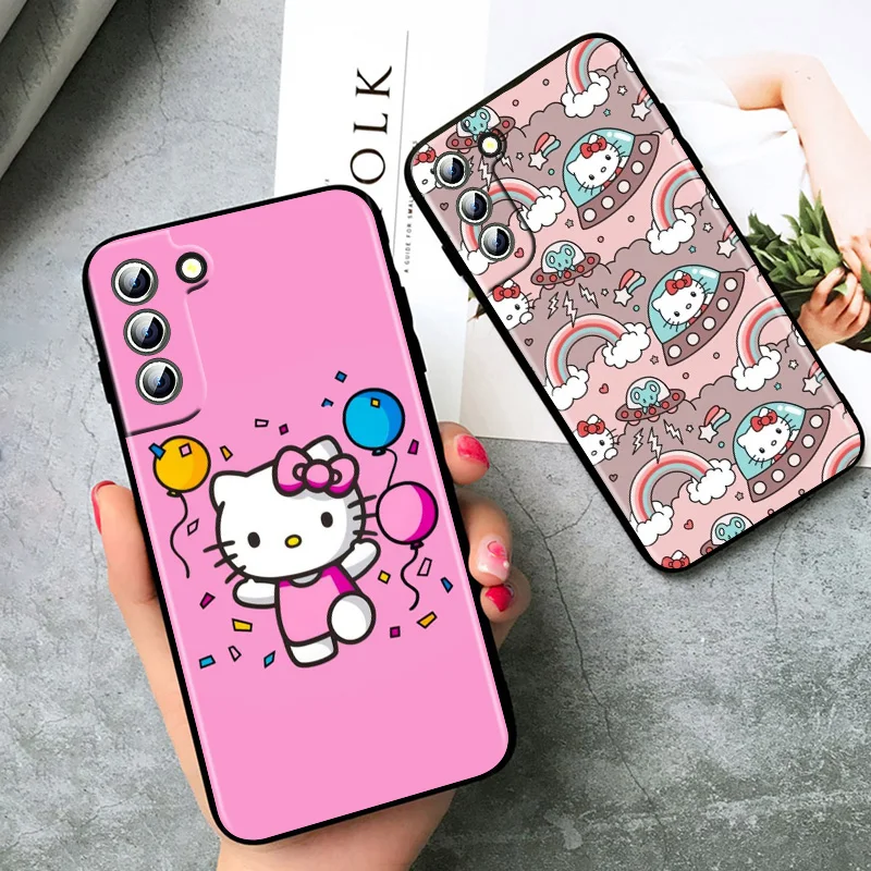 Милый силиконовый чехол Hello Kitty для Samsung Galaxy S22 S21 S20 FE Ultra S10e S10 S9 S8 S7 S6 Edge Plus черный |