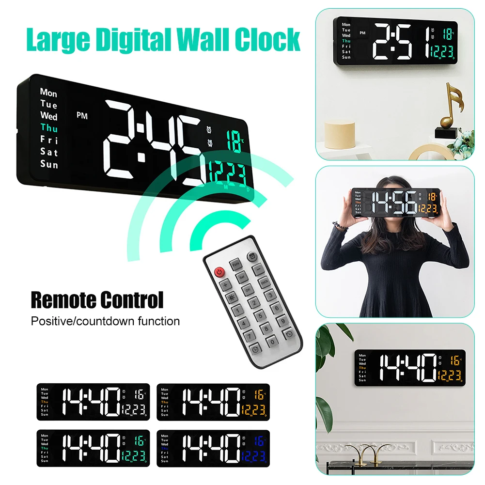 

Digital Wall Clock Large Electronic USB Clocks With Remote Control Temperature Calender Count Dual Alarms Digital LED Clocks