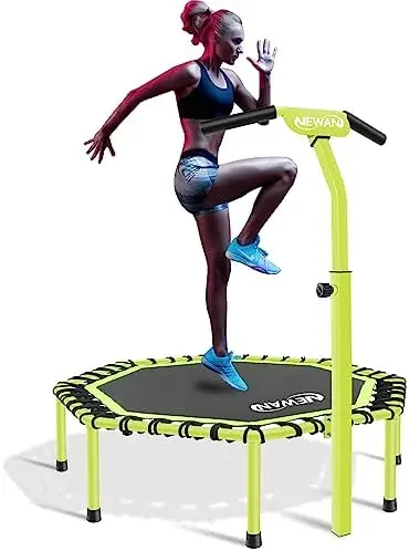 

48" Fitness Trampoline with Adjustable Handle Bar, Silent Trampoline Bungee Rebounder Jumping Cardio Trainer Workout for Adu