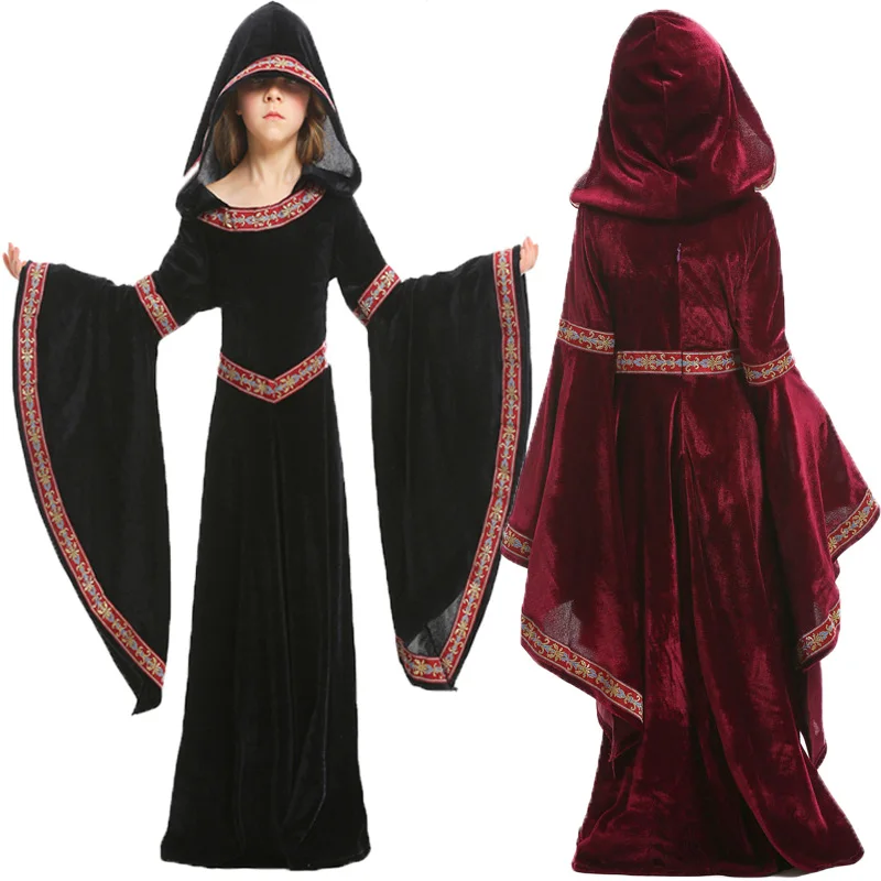 

2023 Halloween Kids Sorceress Witch Cosplays for Girls Medieval costumes Carnival Purim Stage play party dresses