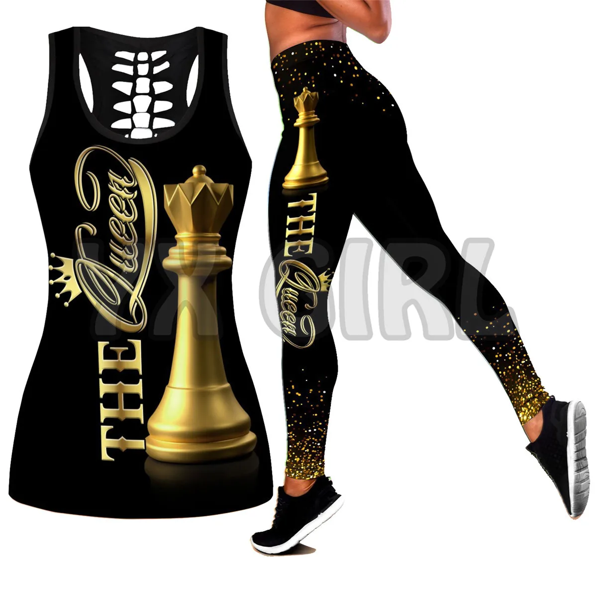 Chess Lovers - Queen 3D Printed Tank Top+Legging Combo Outfit Yoga Fitness Legging Women