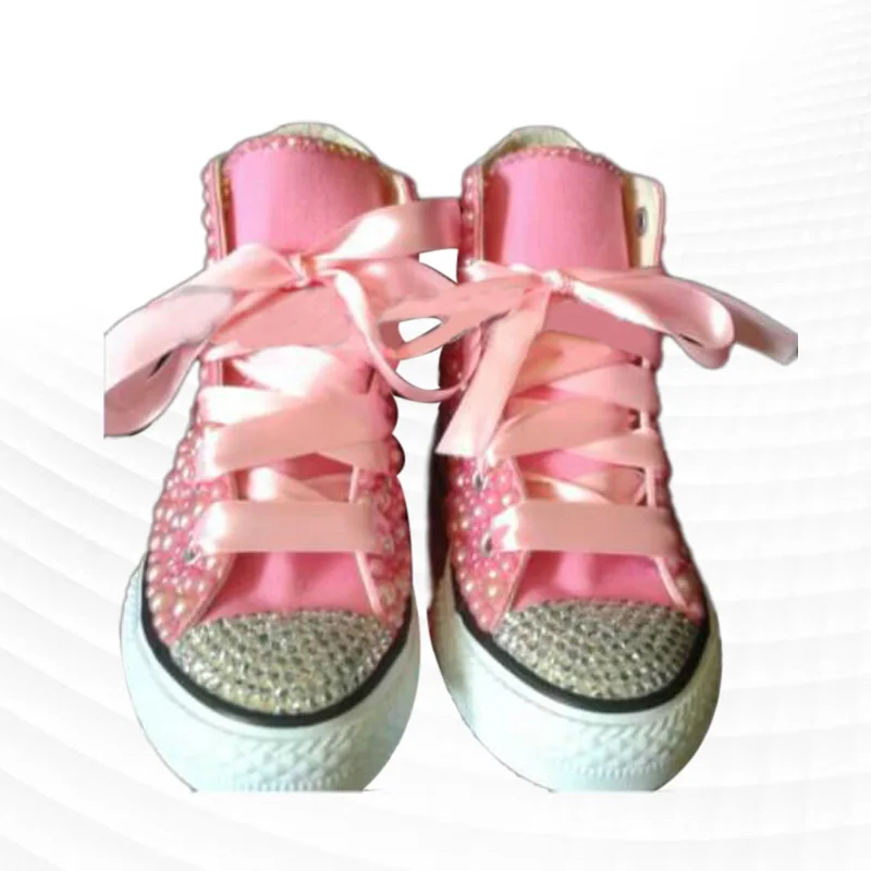 

Женские холщовые туфли, розовые туфли с высоким верхом и жемчужинами, Размеры 35-40