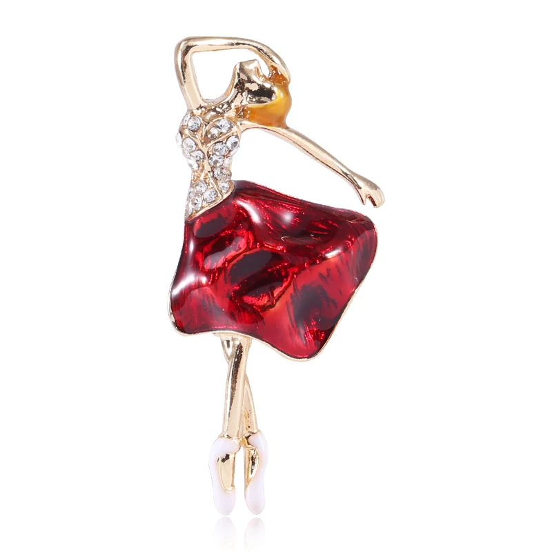 

New Fashion Creative Drop Oil Rhinestone Ballerina Brooch