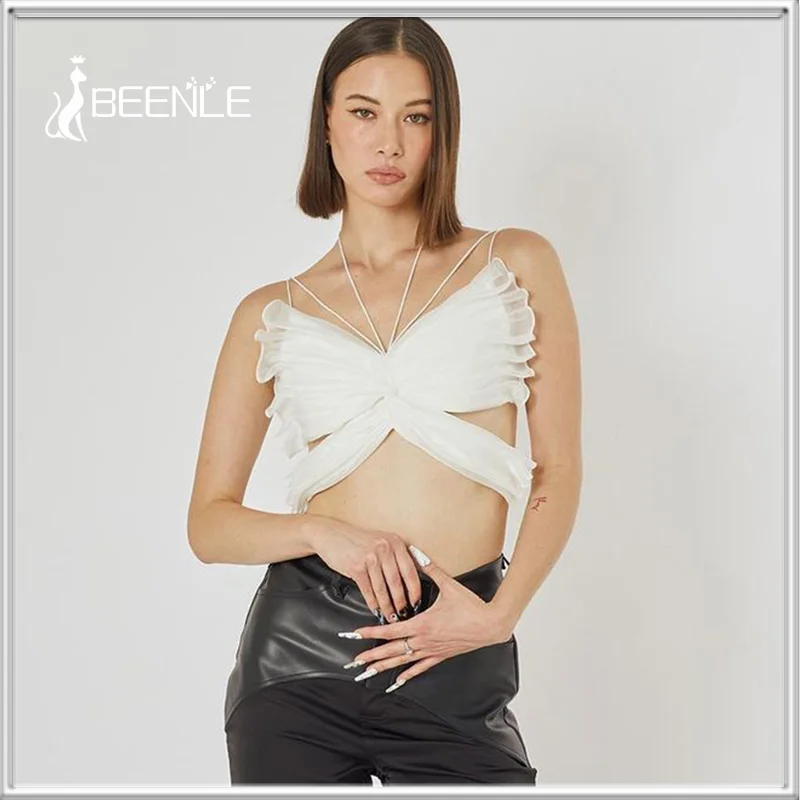 

BEENLE Crop Top Women Summer 2022 Sexy Fashion Hollow Tanks Butterfly Camisole Blouses Solid Vest Casual Tops Women Clothing