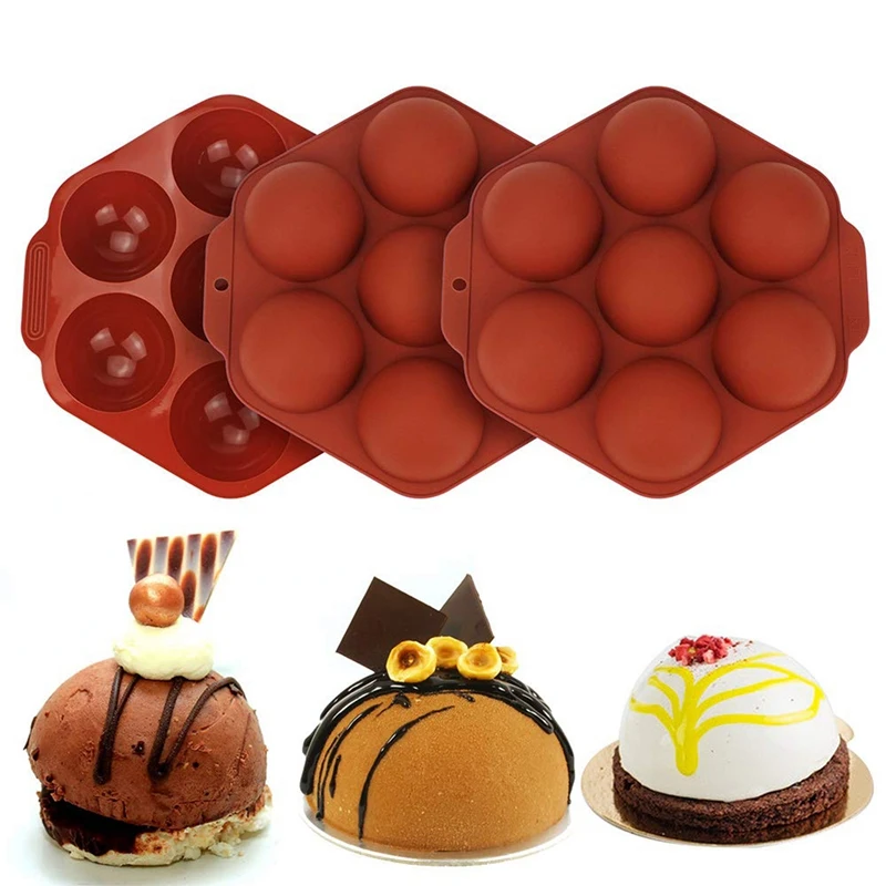 

3 PCS Medium Semi Sphere 7 Cavity Round Silicone Baking Mold Round Dome Cake Mold For Mousse, Chocolate Bombs, Jelly