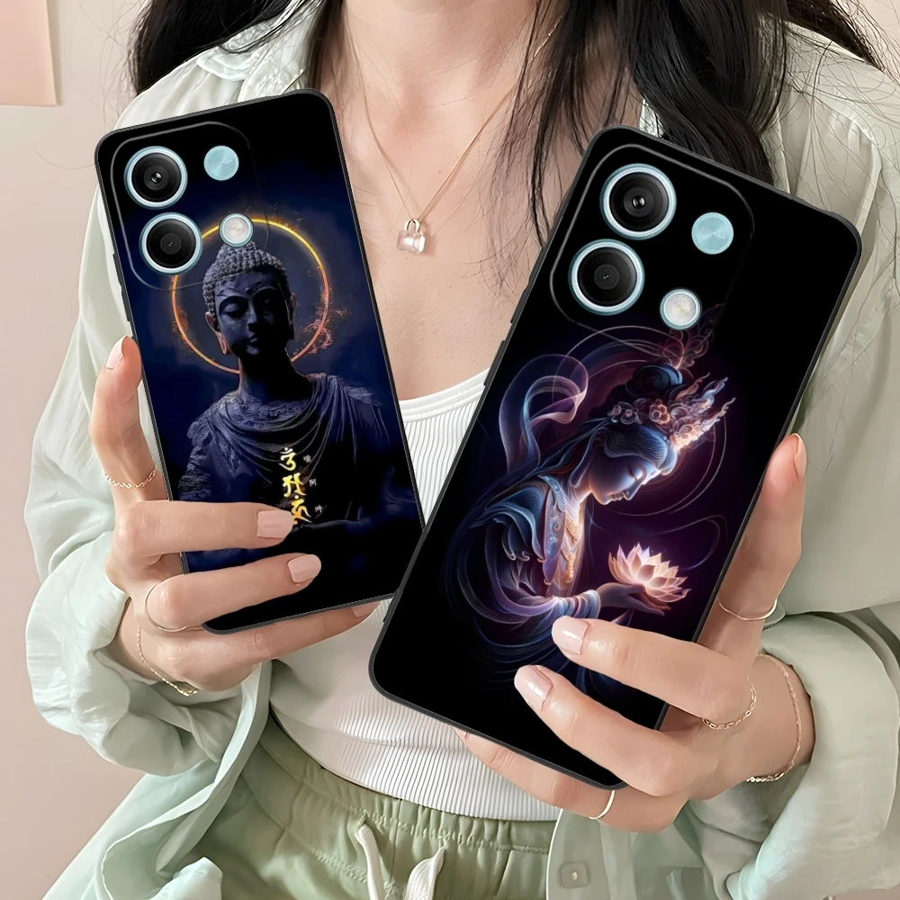 Buddha Buddhism Mobile Smart Phone Case for Xiaomi Redmi 14 13 13C 12 12C 10 10C A1 A2 A3 Plus 5G Black Soft Cover Shell
