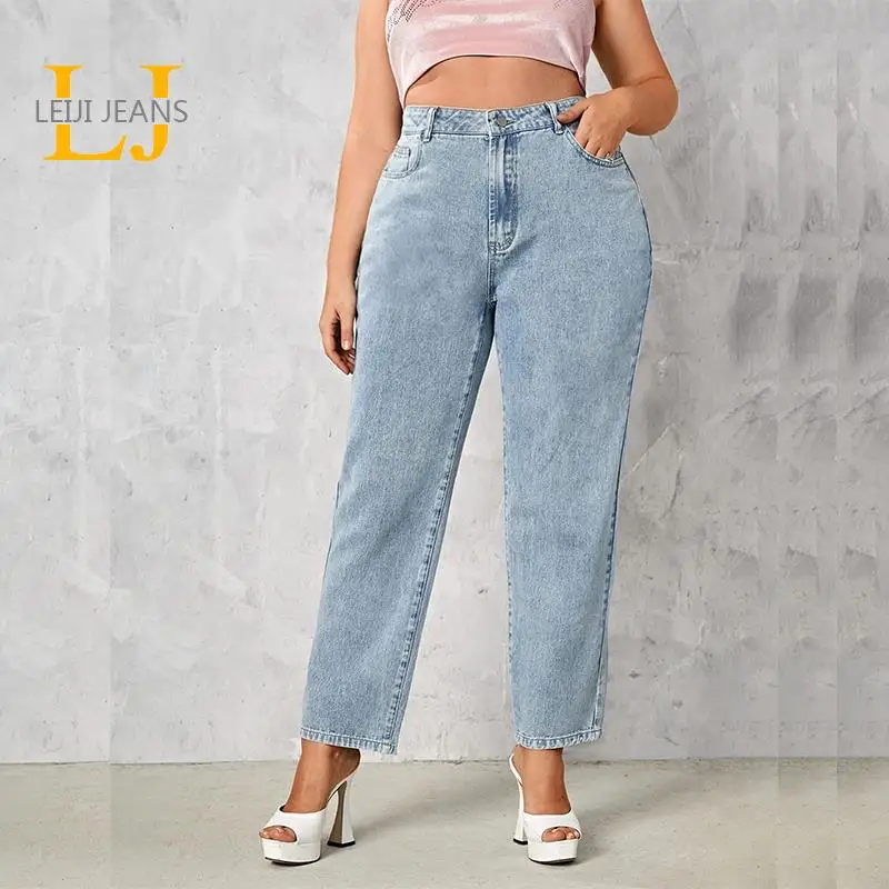

2022 Plus Size Women Jeans Stretchy High Waist Loose Harem Mom Denim Jeans 175CMS and 120KGS Available Black Color Jeans for Mom
