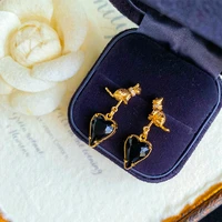 fashion new black heart dangle earrings simple personality rhinestone earrings for teens women luxury jewelry party 2022 trend