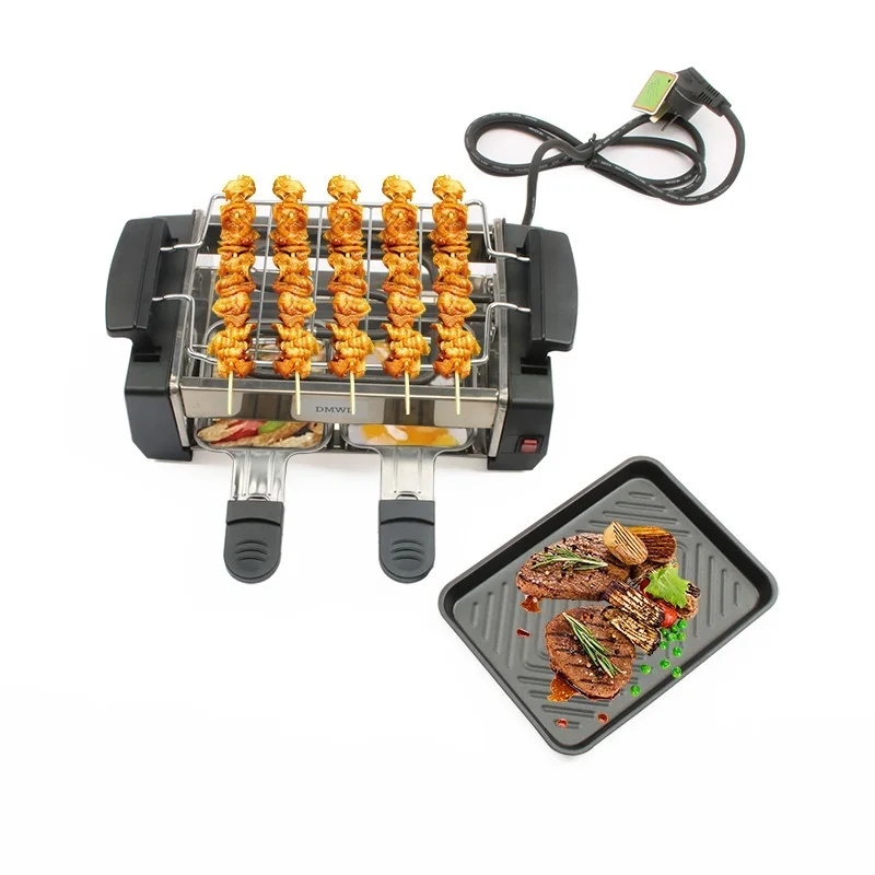 

DMWD Smokeless Electric Raclette Grill Double Layers Non-Stick BBQ Roasting Pan Griddle Mini Barbecue Stove Machine Roaster EU