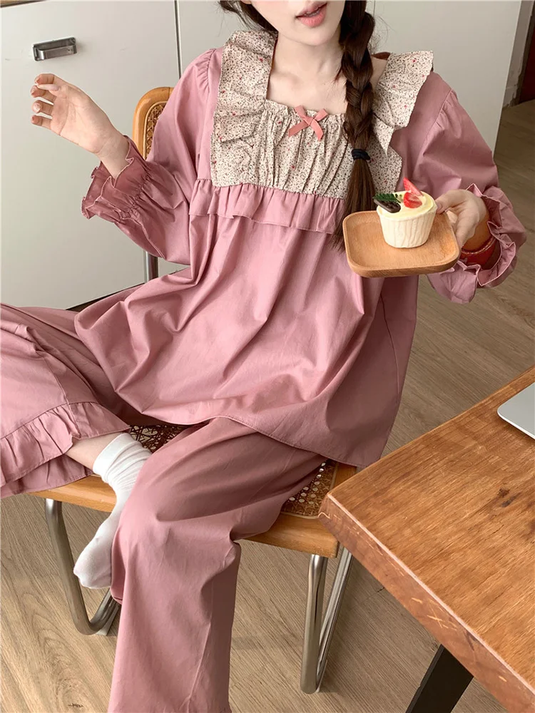 Новый мягкий розовый пижамный комплект с цветочным принтом из хлопка для