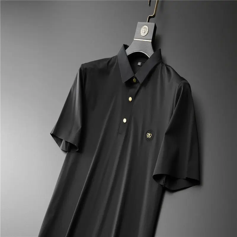 2022 New High-End Lapel Suit Men's Summer Business Silky Ultra-Thin Short Sleeve Casual Sports Two-Piece Suit Men's Clothing