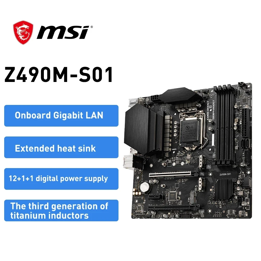 Материнская плата MSI Z490M-S01 LGA 1200 DDR4 Intel Z490 128 ГБ USB3.2 SATA 3 Micro ATX для 10-го поколения PCI-E 0