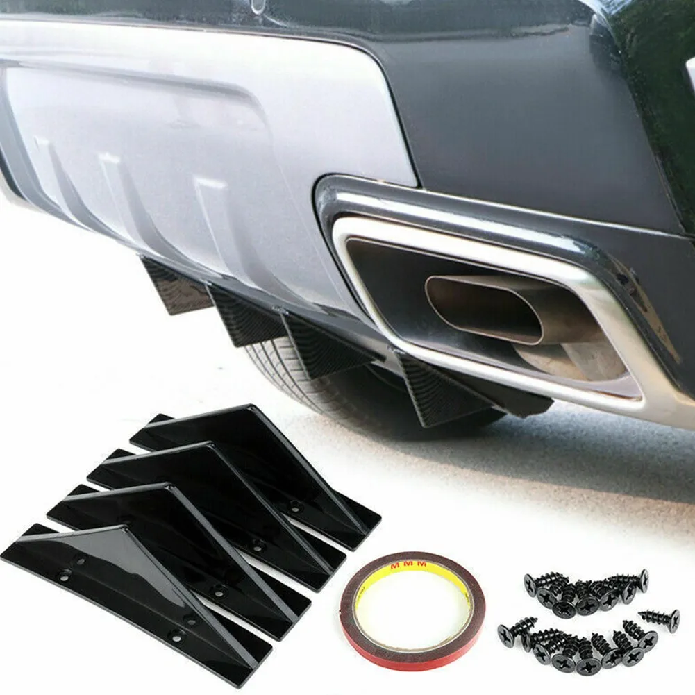 

4 PCS Set Black Rear Bumper Diffuser Cap Lip Splitter Fin Trim Cover ABS Plastic For Chrysler 300 Universal Exterior Parts