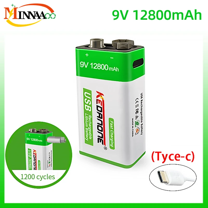 

New 9V Rechargeable Battery 12800mAh 6F22 Micro USB 9v Li-ion Lithium Batteries for Multimeter Microphone Toy Remote Control KTV