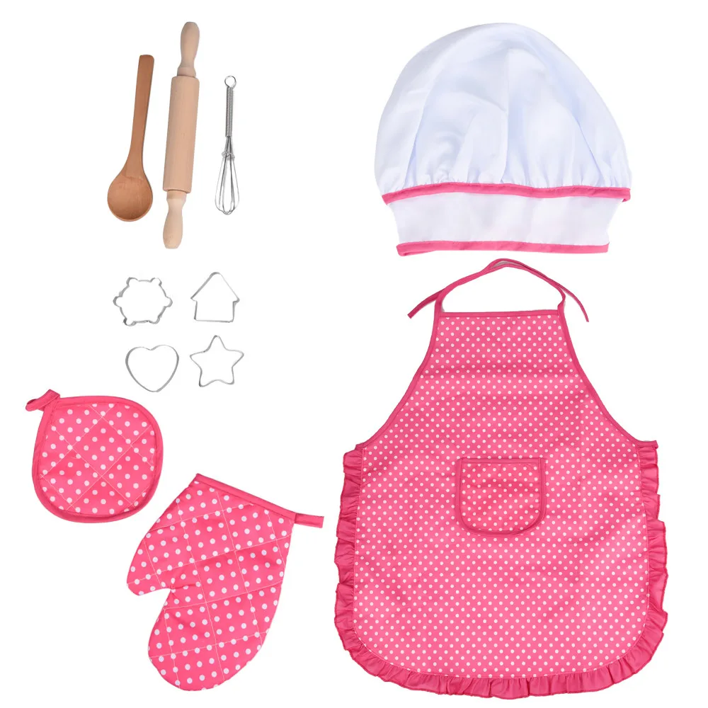 

Kids Cooking Set Apron Hat Costume Play Role Kitchen Baking And 11pcs Kits - Education