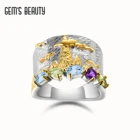 Кольцо женское из серебра 925 пробы, с голубым топазом и аметистом