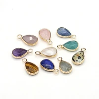 10 pcs natural stone pendants faceted water drop shape crystal agate stone charms for jewelry making necklace bracelet earrings