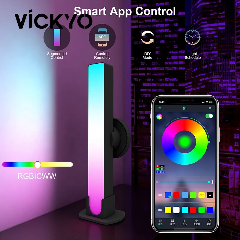 

VICKYO Smart LED Light Bar WiFi Bluetooth RGB Desktop Background Atmosphere Light Music Sync TV Computer Game Bedroom NightLight