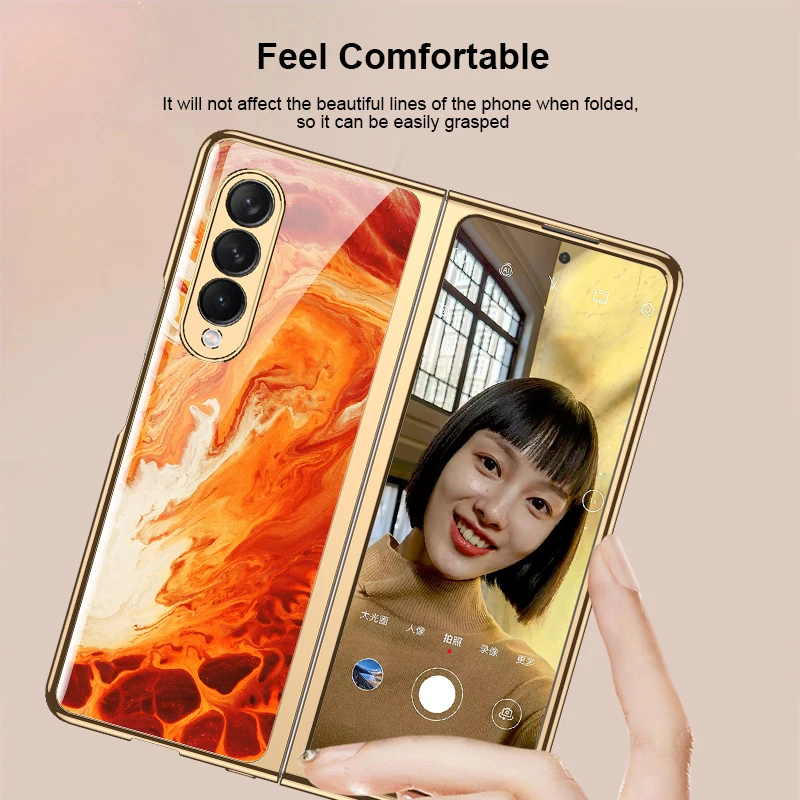 Роскошный чехол из закаленного стекла для Samsung Galaxy Z Fold 3 5G с пластиковой рамкой