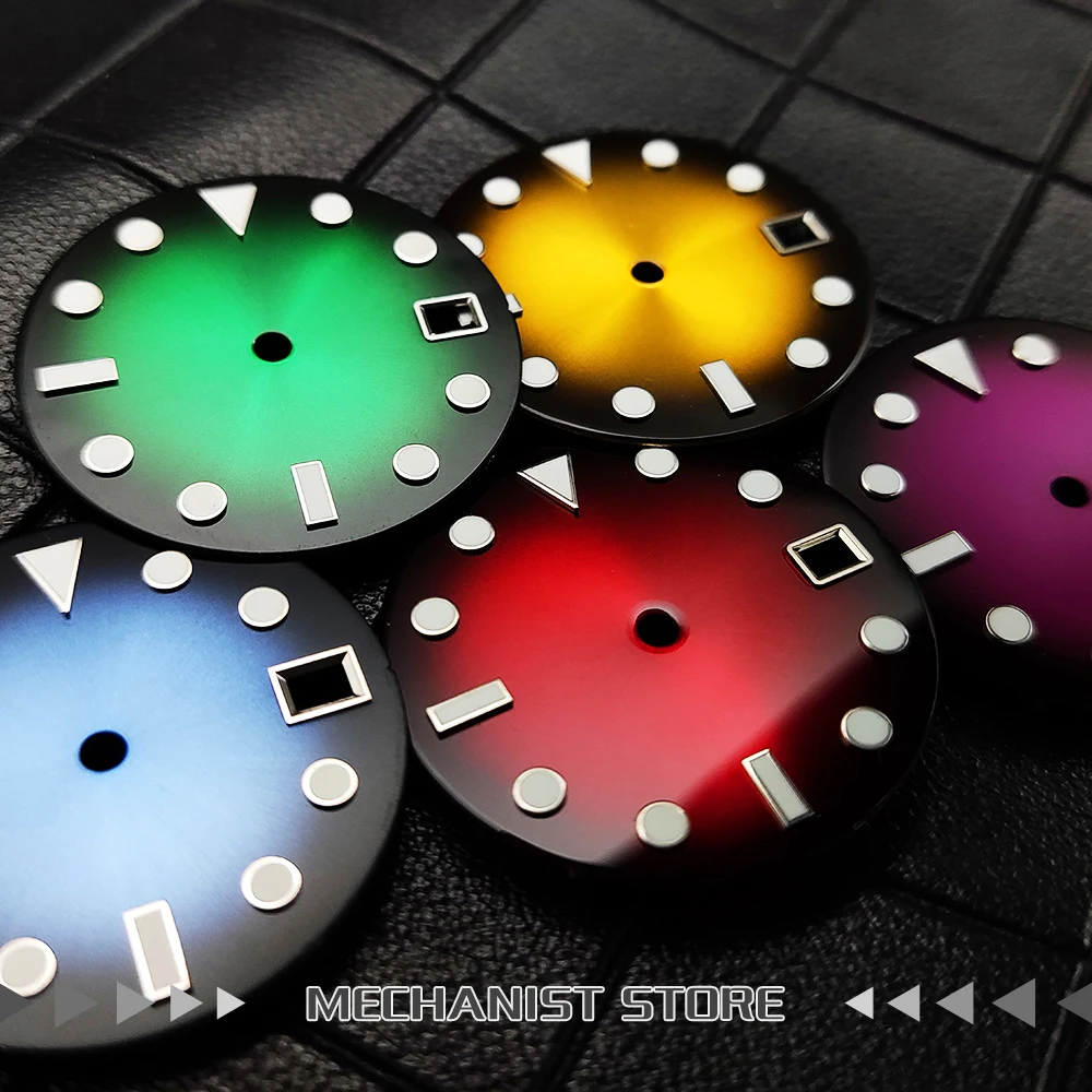 

Mechanic watch accessories 28.5mm dial gradient color aseptic dial blue luminous literal adaptation to the NH35A movement