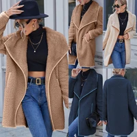 2022 new womens coat loose and casual large lapel irregular mid length double sided plush coat furry windbreaker coat