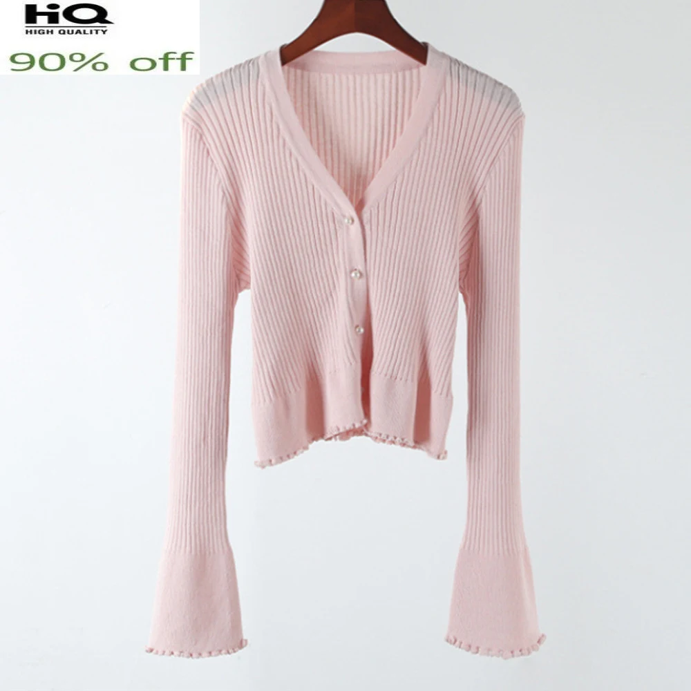 

knitting V-neck cardigan silk dress pure color ice joker knit new spring/summer 2022 contracted air unlined upper garment