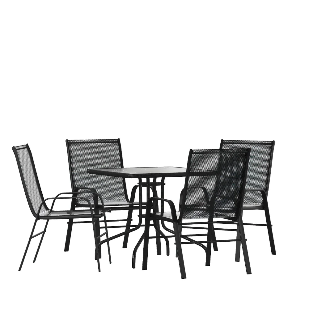 

Flash Furniture Brazos Series 5-Piece Steel Glass Patio Table and Chair Set, Black