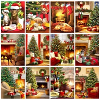 gatyztory oil painting by numbers paint kit picture paint christmas tree stove handmade on canvas gift for adult hand painting