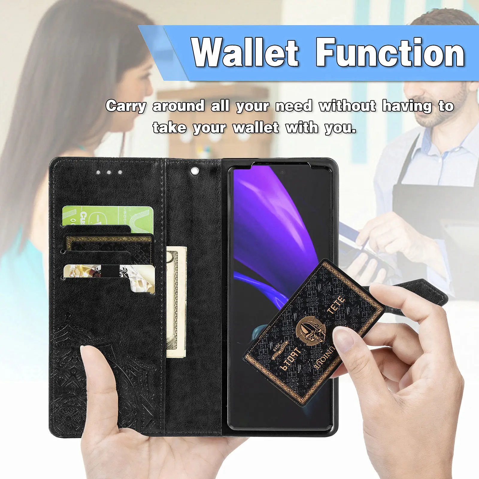 Кожаный чехол для Samsung Galaxy Z Fold 4 Prime 3D рельефный Чехол-бумажник с цветком на fold 3