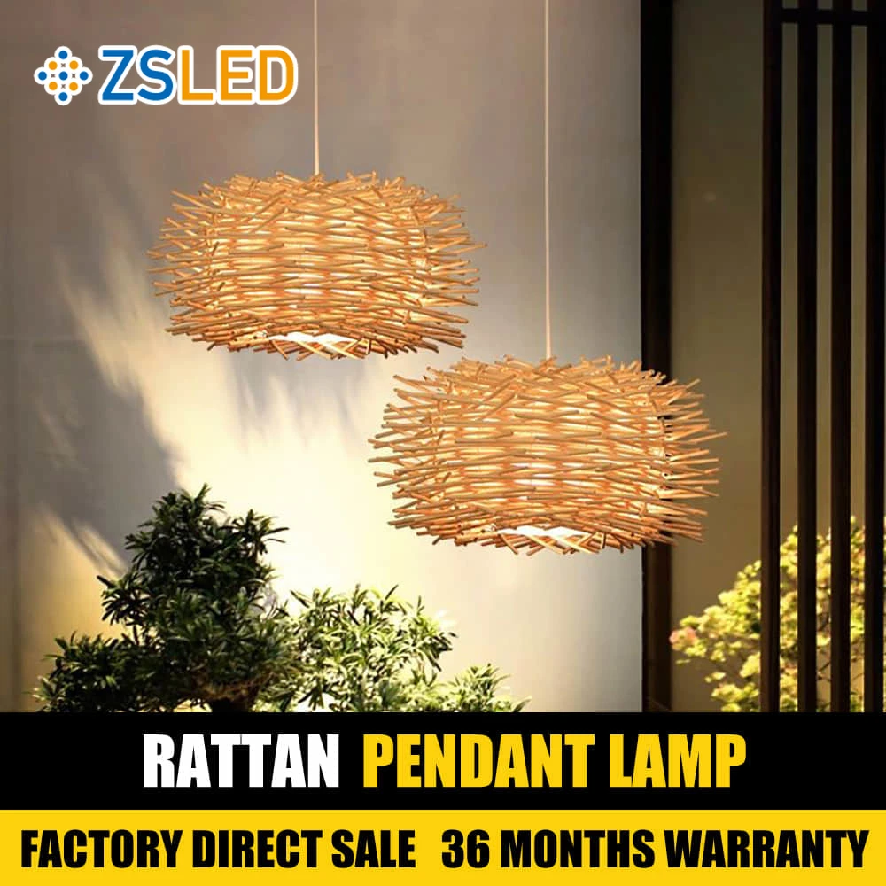 

Japanese Rattan Pendant Lamp Home Decor Lighting Southeast Asian Restaurant Hanglamp Bedroom Pastoral Style Handmade Rattan Lamp